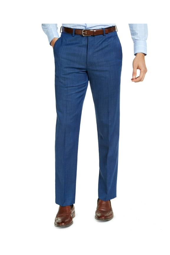 Mens Stretch Dress Pants Slacks, Blue, 32W x 30L