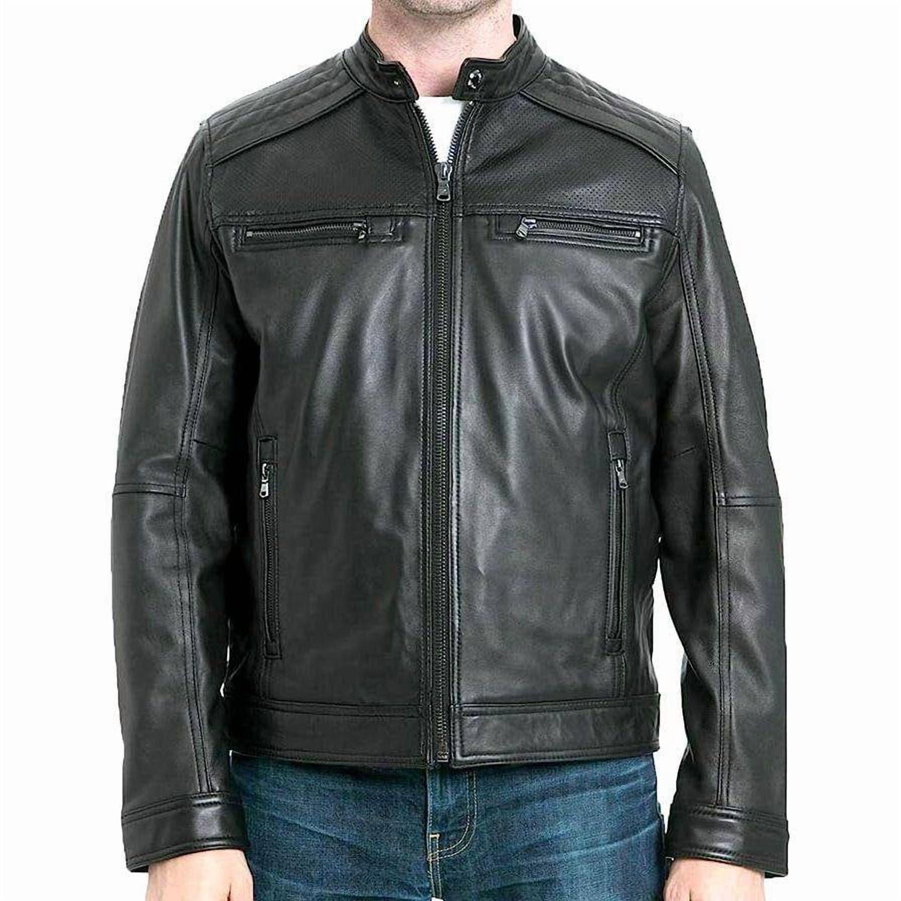 Michael Kors Men's Moto Leather Jacket with Perforated Panel