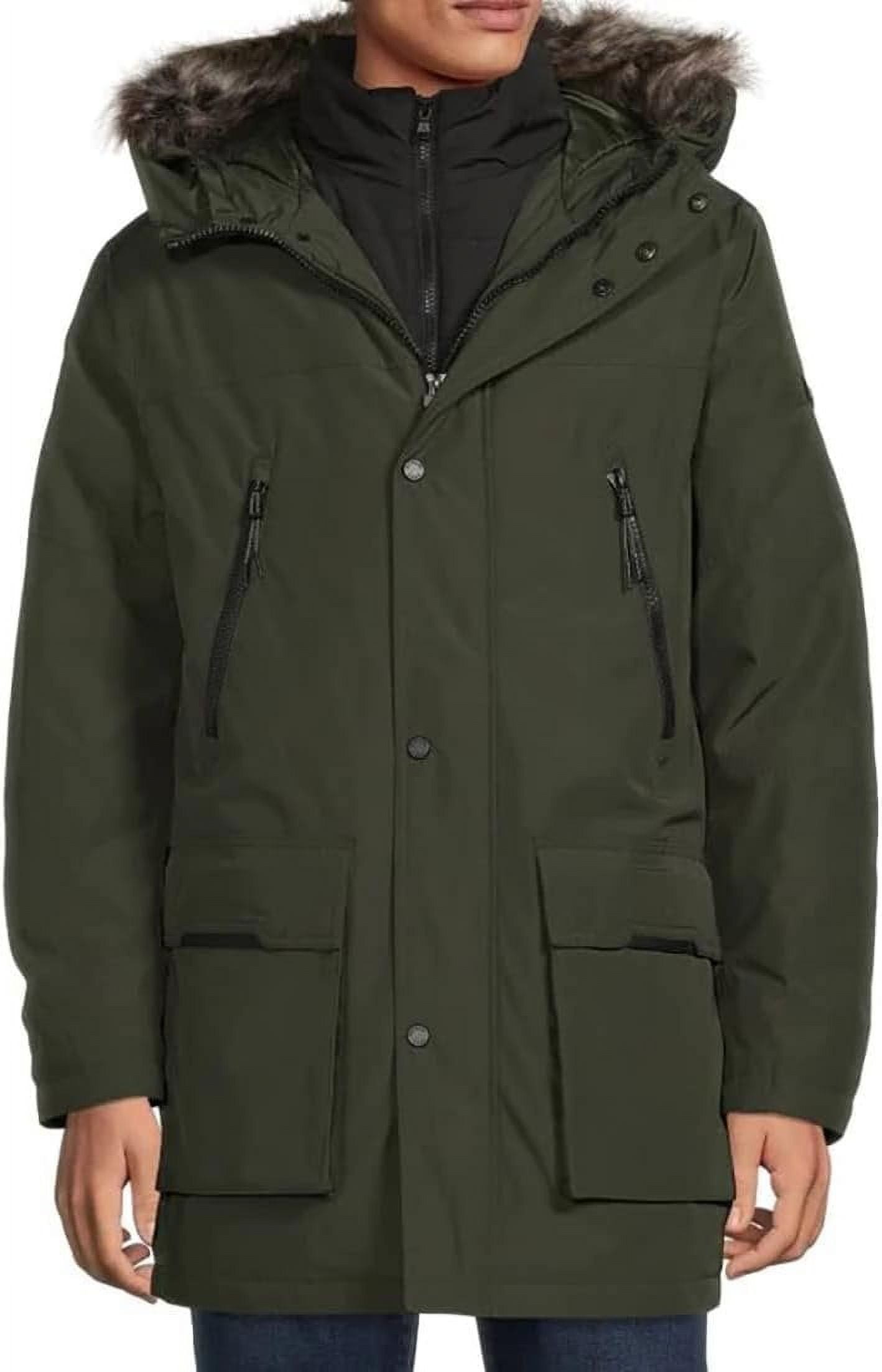 Michael Kors Men's Parka Jacket with Faux Fur Trim-Black-Ivy-L ...