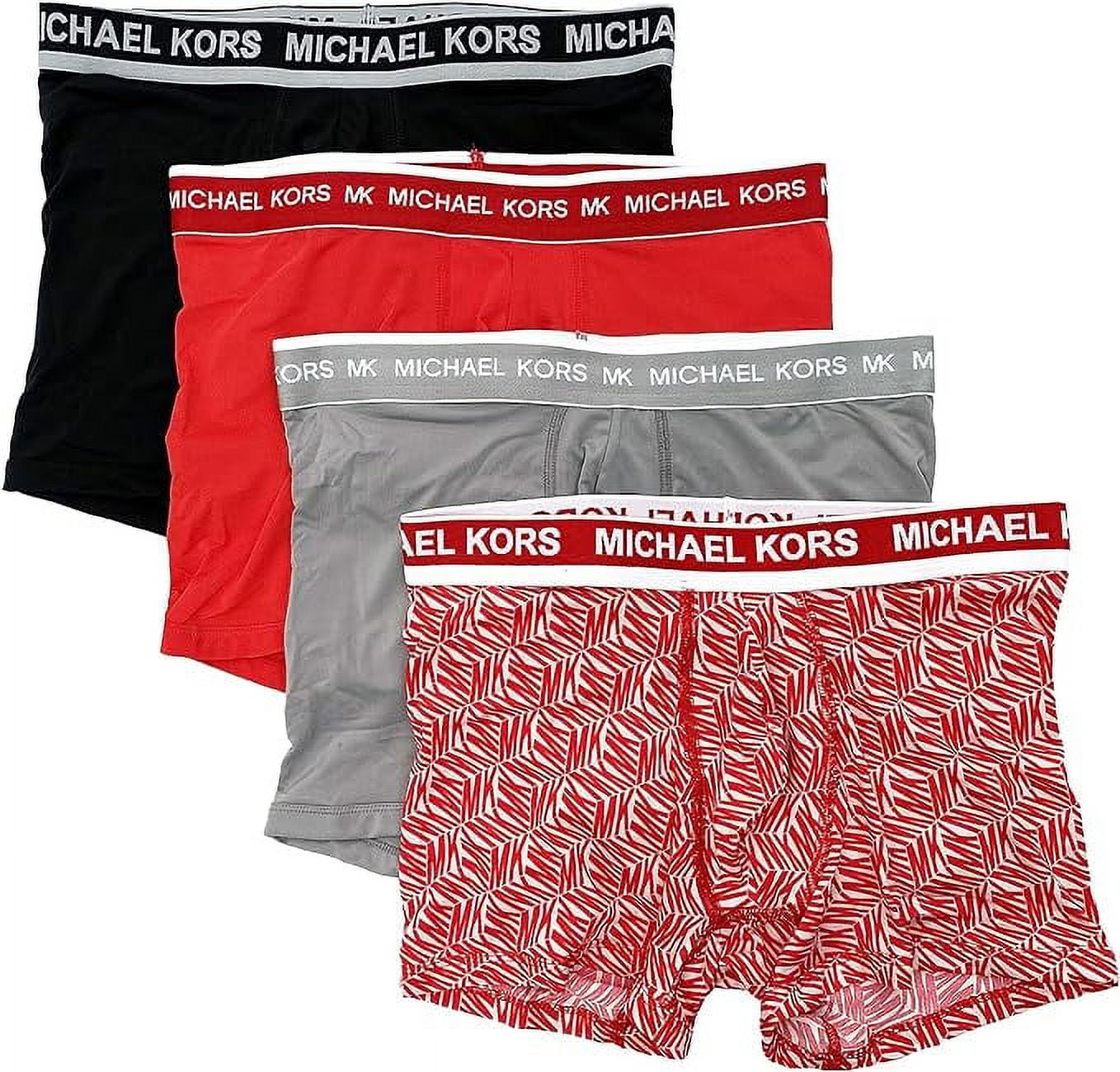 Michael Kors Men`s Performance Poly Boxer Briefs 4 Pack  (B(9F11X10954-123)/R_G, Large) 