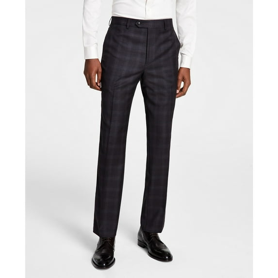 Michael Kors Men's Plaid Classic-Fit Wool-Blend Stretch Pant Charcoal/Brown B4HP (Regular,33,34 in)