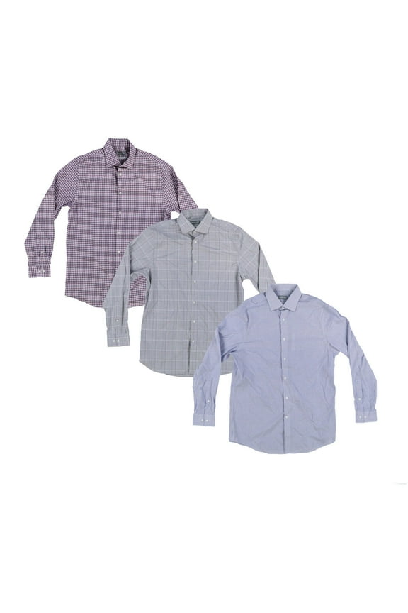 Men's Slim Fit Airsoft Stretch Performance Plaid Dress Shirt Red Size 16.5X34X35