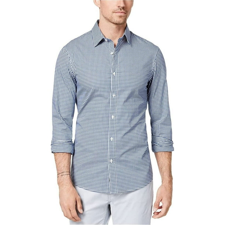Michael Kors Men's Slim-Fit Trim Stretch Gingham Shirt in Sea Blue-XS 