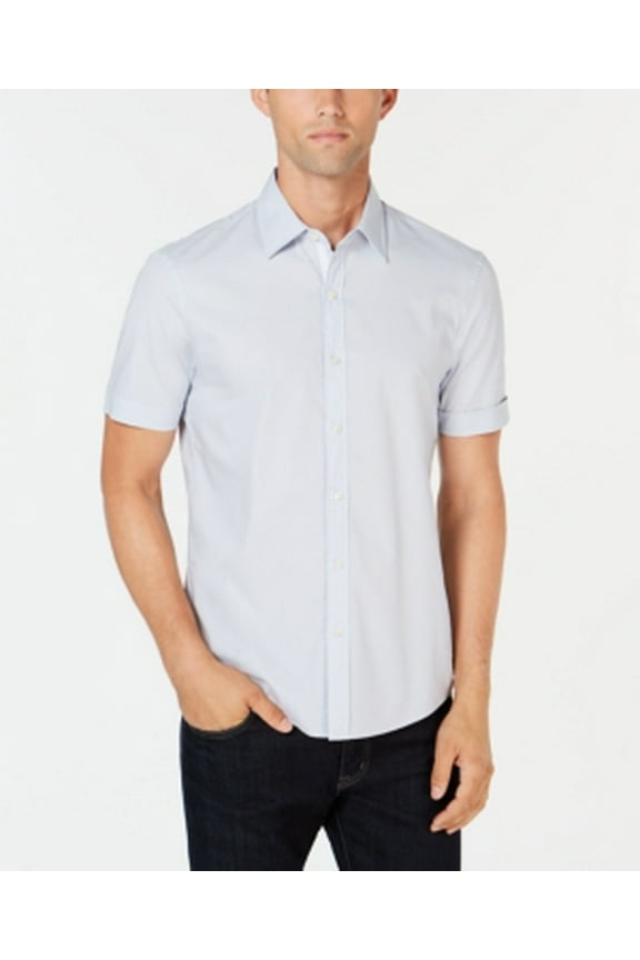 Men's Solid Stretch Short Sleeve Button Down Shirt Ice Blue Medium