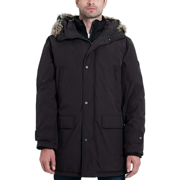 Michael Kors Mens Burgundy Brown Faux Fur Hooded Bib Snorkel Coat M