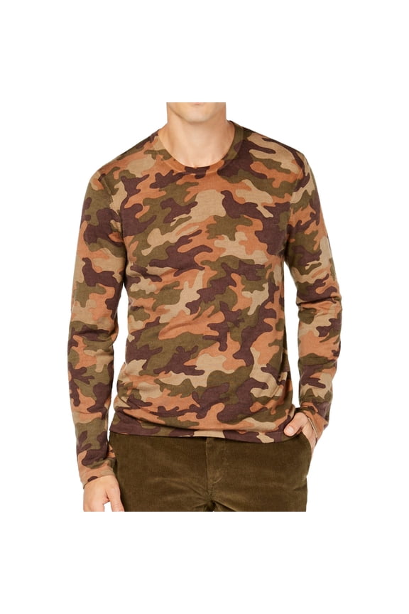 Mens Camo Pullover Sweater, Green, Large
