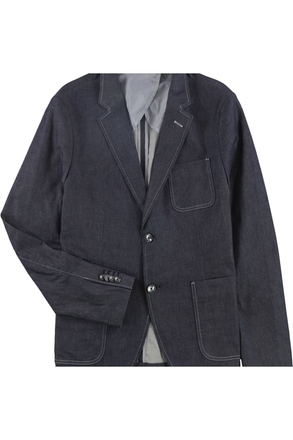 Mens Chambray Two Button Blazer Jacket, Blue, 42 Regular