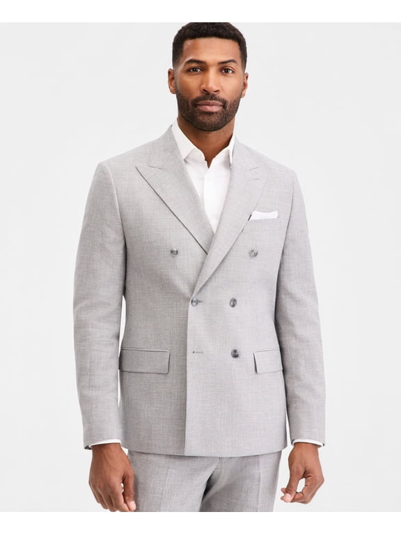 Mens Classic Wool Linen Suit Jacket Blazer 48 R Gray Houndstooth
