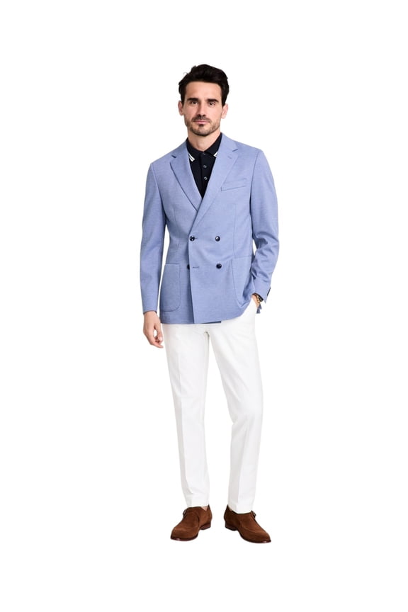 Mens Classic fit Double Breasted Sport Coat Blazer 42 L Blue Solid