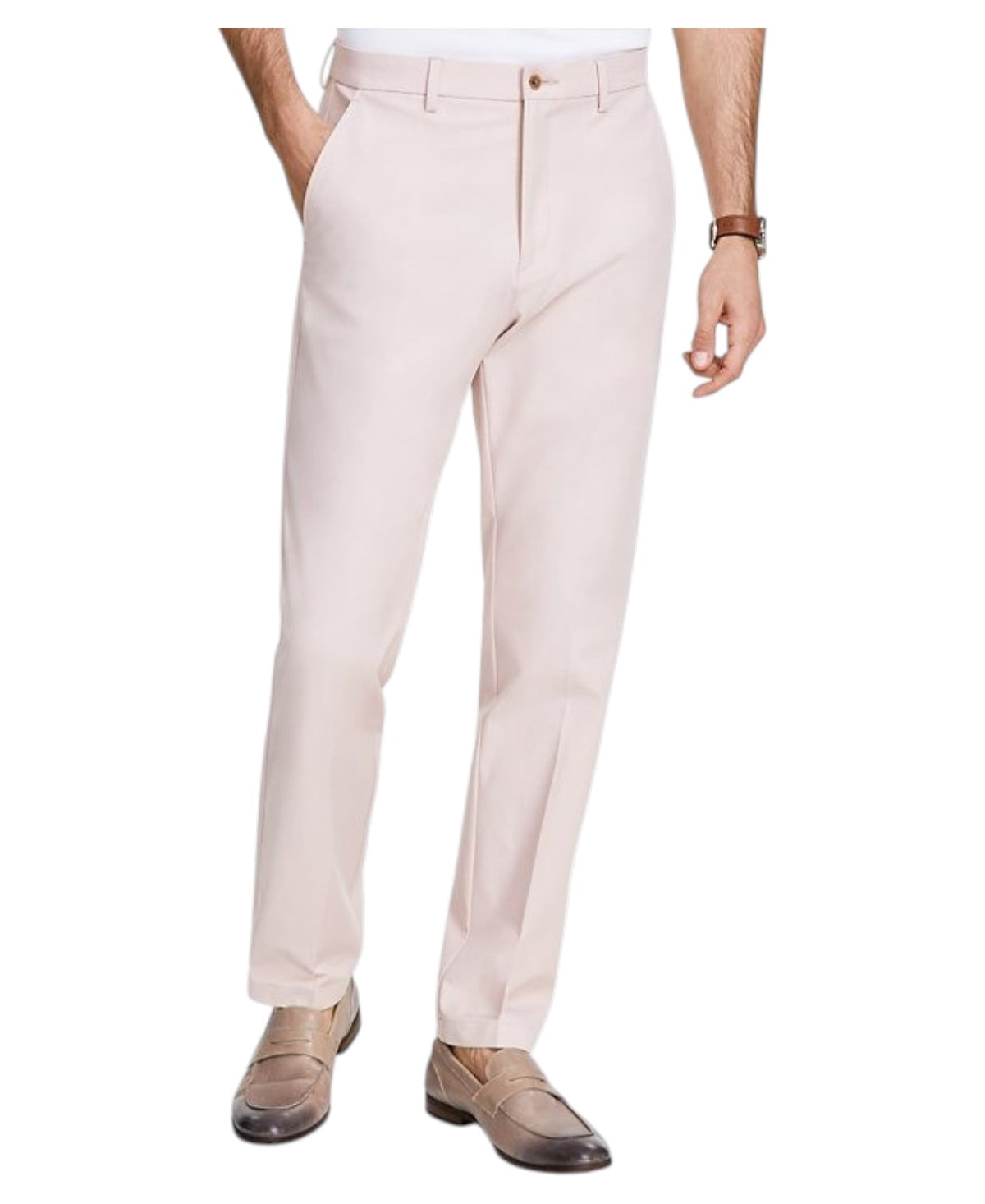 michael kors men's solid classic fit stretch dress pants Mens Cotton 36 / 30 Pink Solid, Size:40W