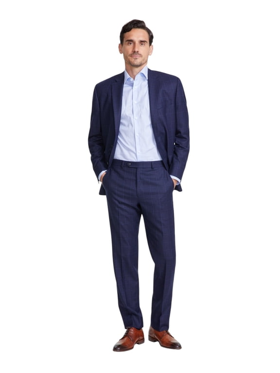 Mens Classic fit Wool Dress Pants 40 / 30 Navy Blue Plaid