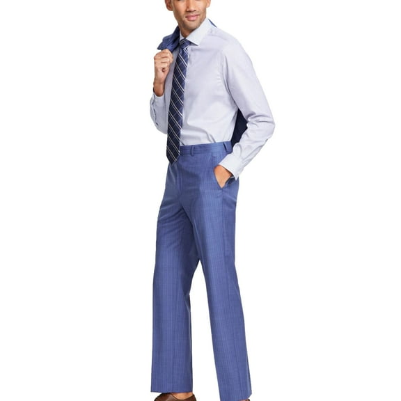 Michael Kors Mens Pinstripe, Wool, Stretch Dress Pants Slacks, Blue, 40W x 30L