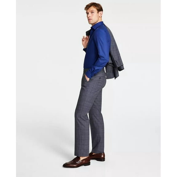 Michael Kors Men's Plaid Classic-Fit Wool-Blend Stretch Pants Gray B4HP $190 (Regular,42,30 in)