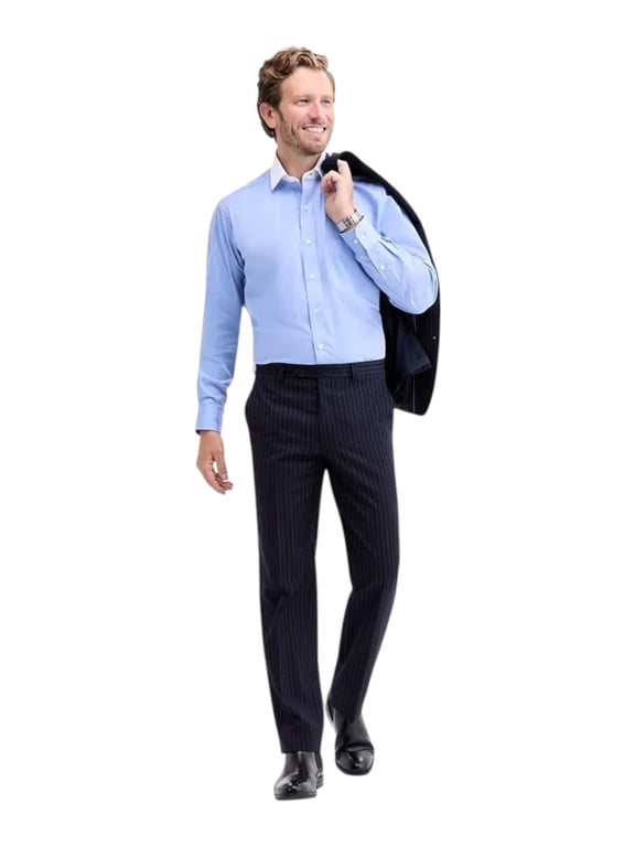 Mens Classic fit Dress Pants 42 / 30 Navy Blue Striped Stretch Wool