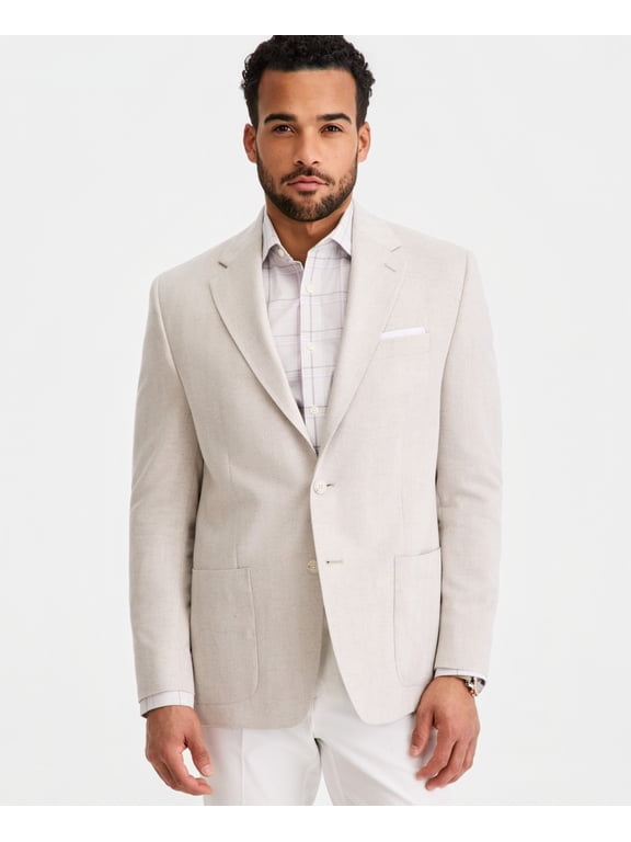 Mens Classic fit Linen Sport Coat Blazer 40 S Beige Herringbone