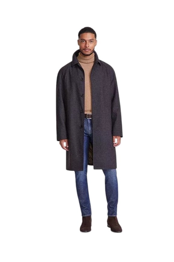 Mens Classic fit Overcoat Coat 40 R Brown Black Check Stretch