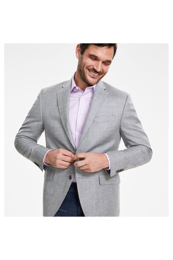 Mens Houndstooth Coat, Grey, 40 Short