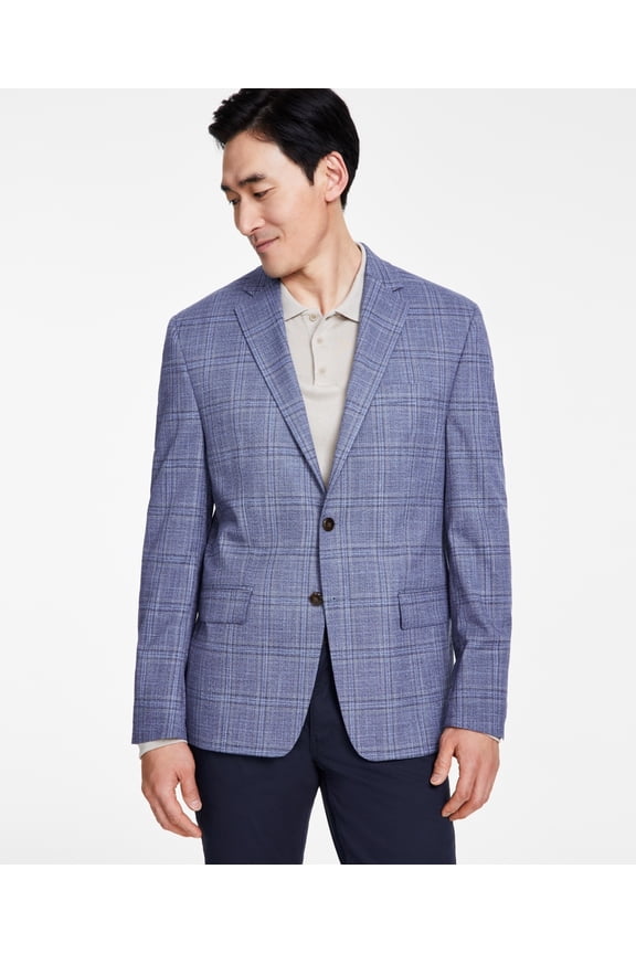Men's Classic-Fit Plaid Sport Coat Blue 46L B4HP $295