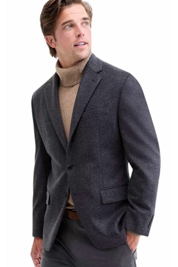 Mens Classic fit Sport Coat Blazer 46 R Grey Solid Stretch Wool