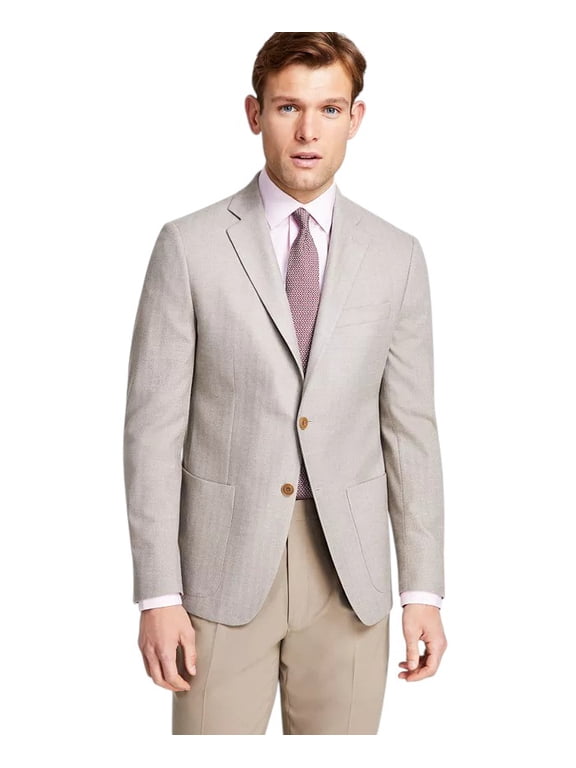 Mens Classic fit Sport Coat Blazer 48 L Oatmeal Herringbone Stretch