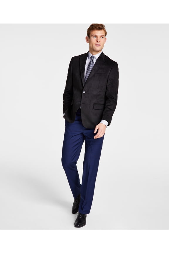 Mens Classic fit Sport Coat Blazer 48 R Black Solid Stretch
