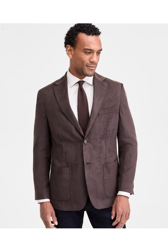 Mens Classic fit Sport Coat Blazer 48 R Brown Solid Stretch