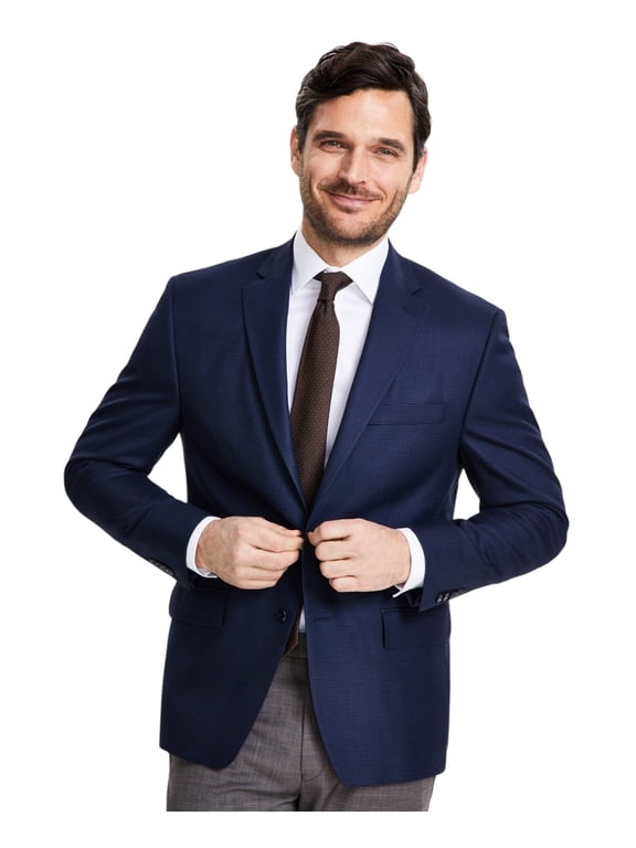 Mens Classic fit Sport Coat Blazer 48 S Navy Blue Houndstooth