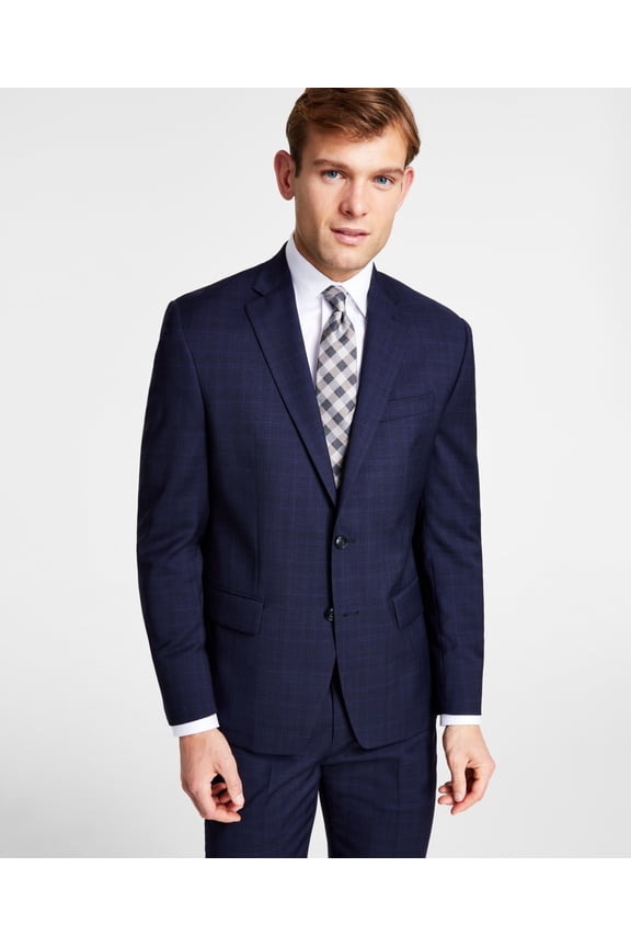 Mens Classic fit Suit Jacket Blazer 36 R Navy Blue Plaid Wool