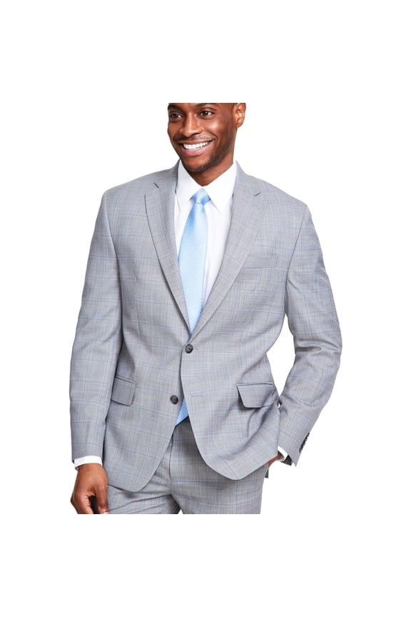 Mens Stretch Wool-Blend Two Button Blazer Jacket, Grey, 42 Short