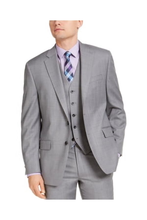 Mens Classic fit Wool Tuxedo Jacket Blazer 44 L Mid Gray Solid