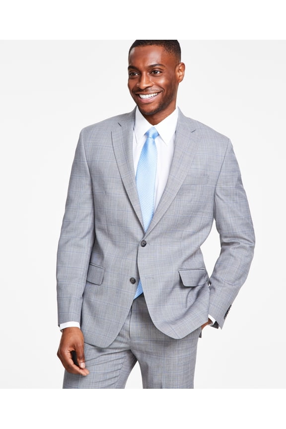 Men's Classic-Fit Stretch Wool-Blend Suit Jacket Gray 46L B4HP $450