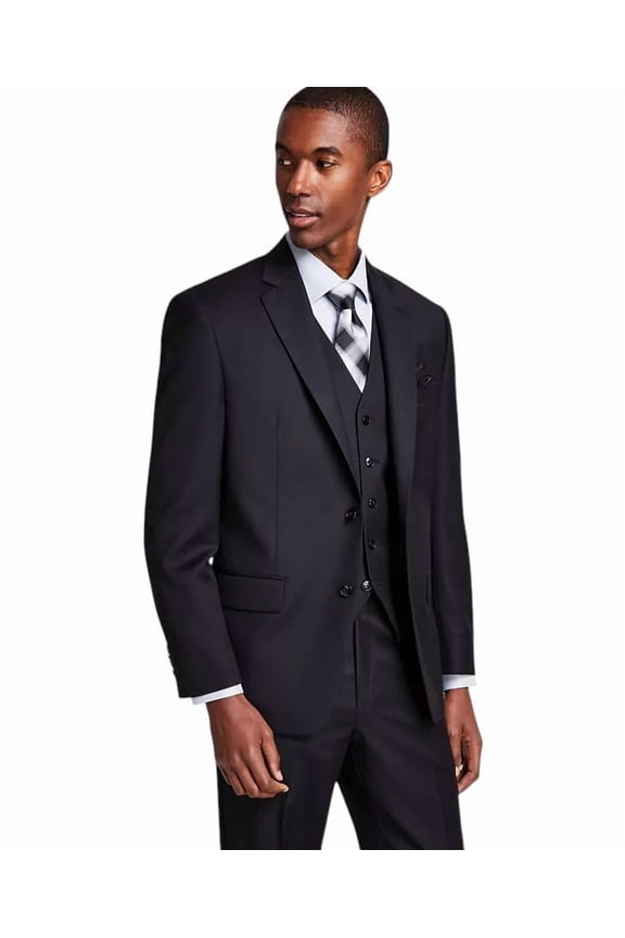 Mens Classic fit Wool Suit Jacket Blazer 46 R Black Solid Stretch