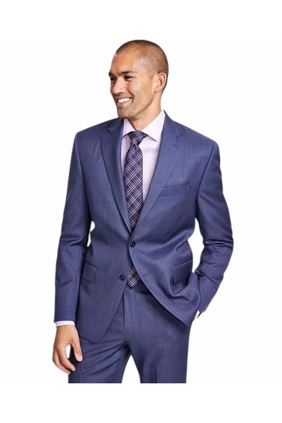 Mens Classic fit Suit Jacket Blazer 46 R Navy Blue Solid Stretch