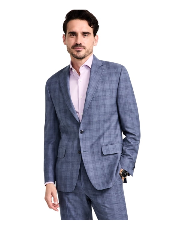 Mens Regular fit Wool Suit Jacket Blazer 48 L Mid Blue Plaid