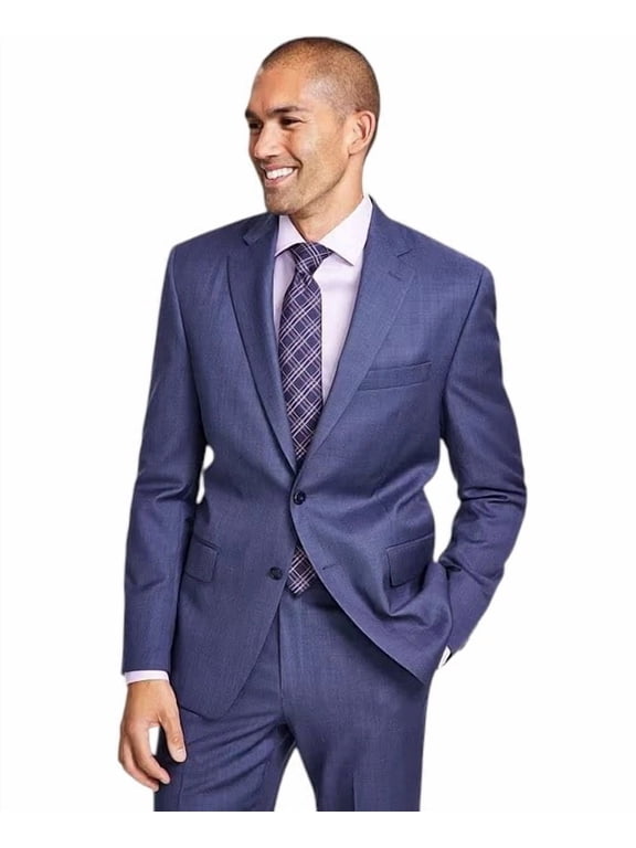 Mens Classic fit Wool Suit Jacket Blazer 48 L Blue Solid Stretch