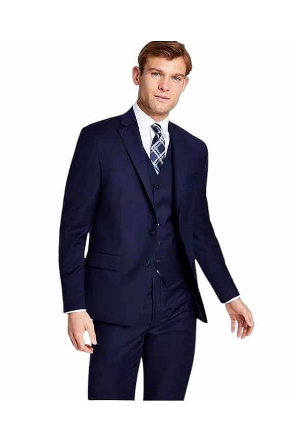 Mens Classic fit Wool Suit Jacket Blazer 48 L Navy Blue Stretch