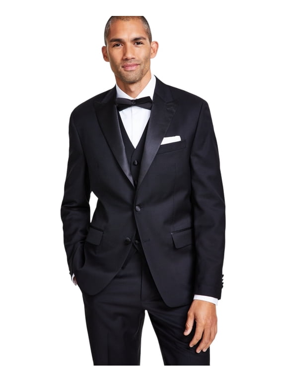 Mens Classic fit Tuxedo Jacket Blazer 44 R Black Solid Stretch Wool