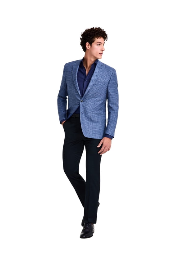 Mens Classic fit Wool Linen Sport Coat Blazer 48 R Mid Blue Check