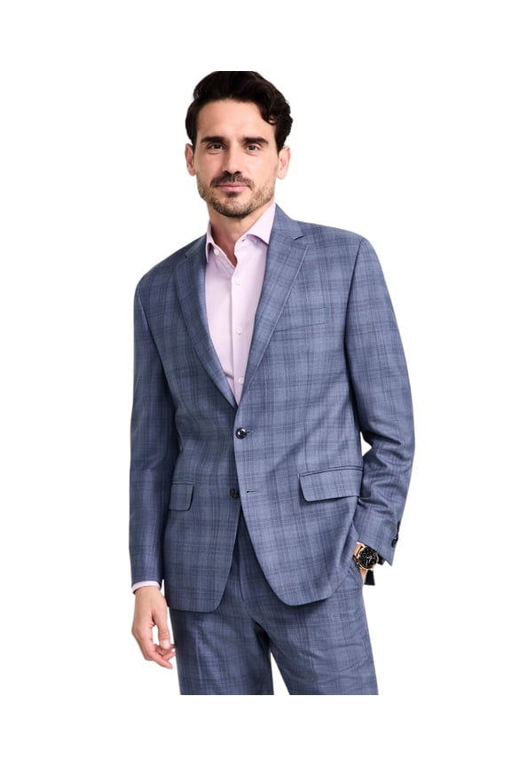 Mens Classic fit Wool Suit Jacket Blazer 40 R Blue Plaid Stretch