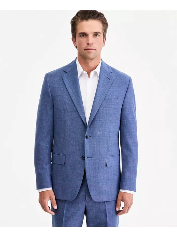 Mens Classic fit Wool Suit Jacket Blazer 46 L Blue Plaid