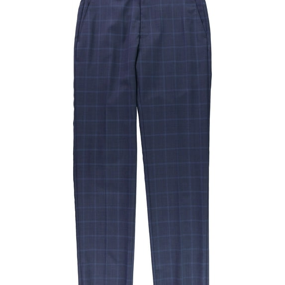 Michael Kors Mens Double Windowpane Dress Pants Slacks, Blue, 35W x UnfinishedL