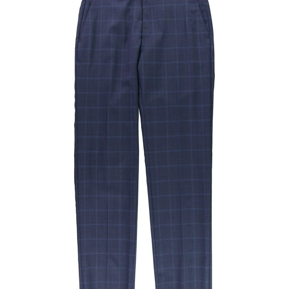 Michael Kors Mens Double Windowpane Dress Pants Slacks, Blue, 35W x UnfinishedL