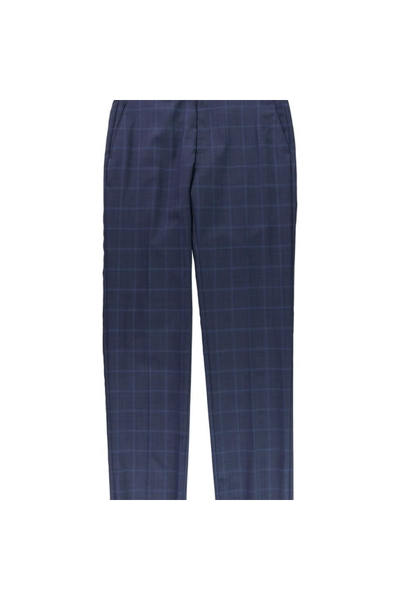 Mens Double Windowpane Dress Pants Slacks, Blue, 35W x UnfinishedL