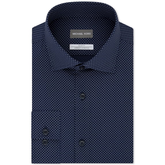 Michael Kors Mens Dress Shirt Slim Fit Stretch Geo Print Blue 15