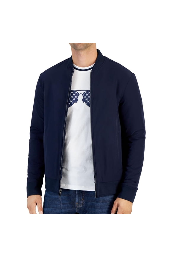 Mens Faux Fur Lined Bomber Jacket, Blue, Small