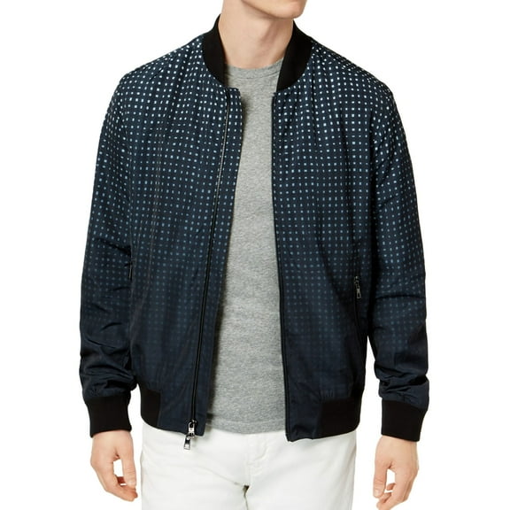 Michael Kors Mens Grid Bomber Jacket, Black, Small