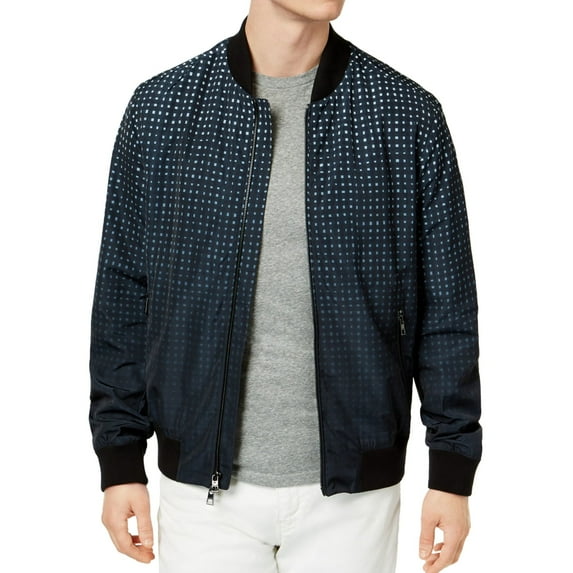 Michael Kors Mens Grid Bomber Jacket, Black, X-Large