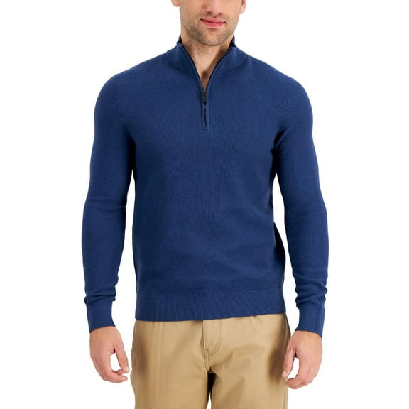 Michael Kors Mens Layering Collared 3/4 Zip Pullover Sweater, Blue, X-Large