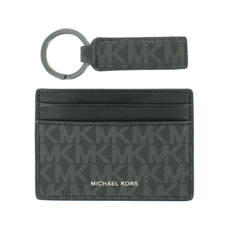Michael Kors Mens Logo Graphic Slim Card Case & Keychain Wallet Gift Set  (Black)