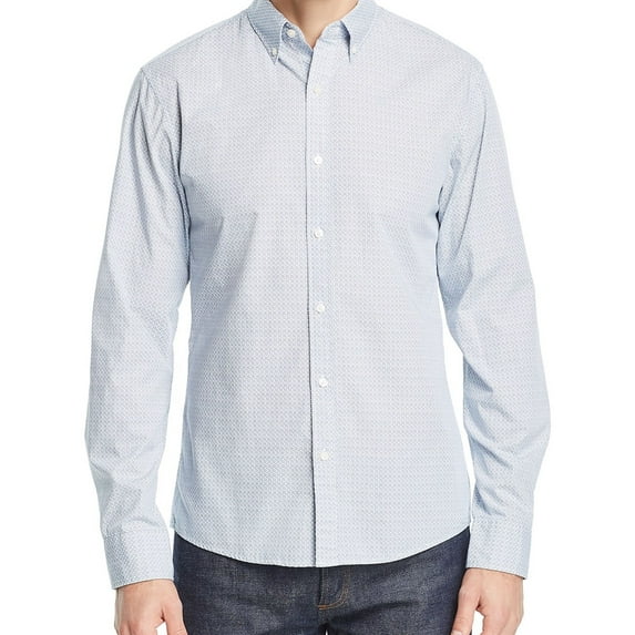 Michael Kors Mens Melton Micro Tile-Print Button Up Shirt, Blue, Small